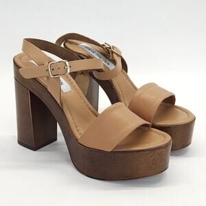 Steve Madden Platform Sandals 7 Tan Leather Chunky Boho 70s Night Out 4.75"H